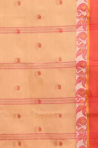 beige cotton blend taant saree with woven designs