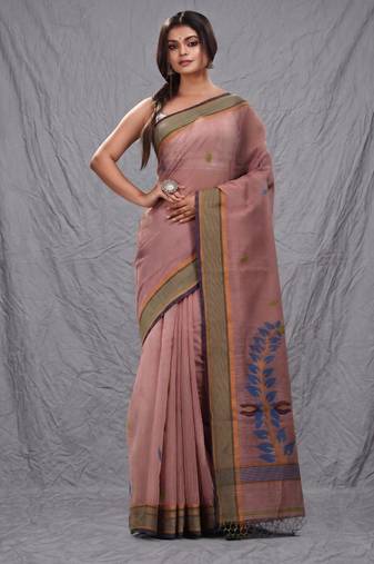 wine red handspun cotton blend soft saree with woven design