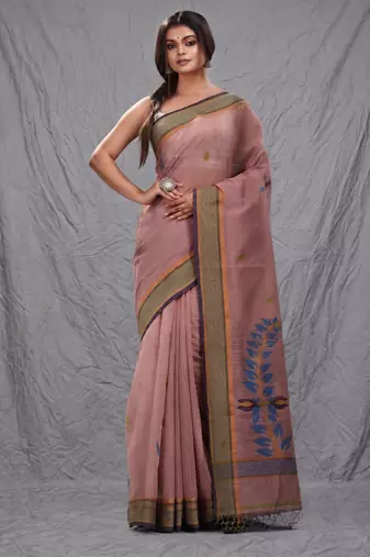 wine red handspun cotton blend soft saree with woven design