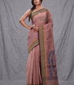 wine red handspun cotton blend soft saree with woven design