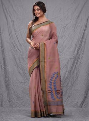 wine red handspun cotton blend soft saree with woven design 2