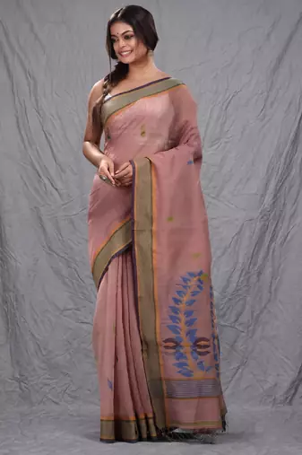 wine red handspun cotton blend soft saree with woven design