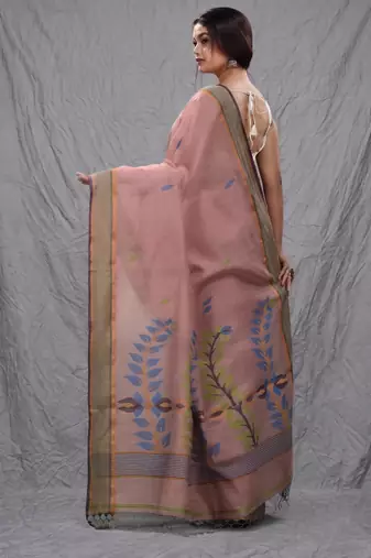 wine red handspun cotton blend soft saree with woven design