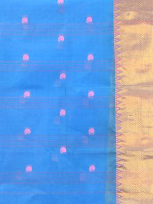 sky blue cotton blend taant saree with zari border 4