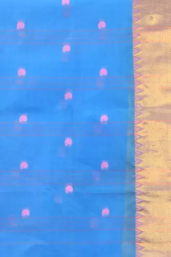 sky blue cotton blend taant saree with zari border