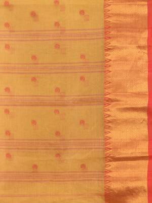 dark beige cotton blend taant saree with zari border 4