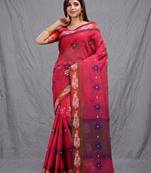 red cotton blend handwoven soft saree