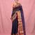 navy blue cotton blend taant saree with zari border