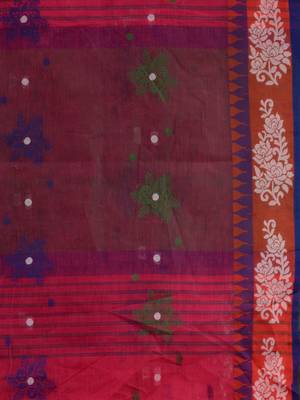 red cotton blend handwoven soft saree 4