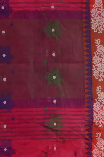 red cotton blend handwoven soft saree