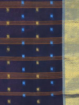 midnight blue cotton blend taant saree with zari border 4