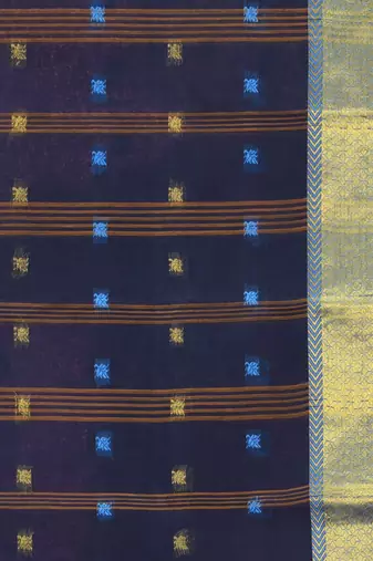 midnight blue cotton blend taant saree with zari border
