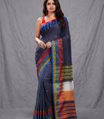 grey handspun cotton blend soft saree with woven design