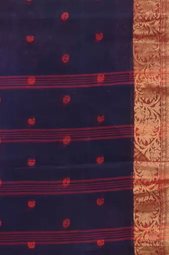 navy blue cotton blend taant saree with zari border