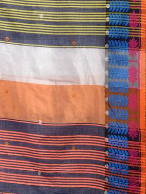 grey handspun cotton blend soft saree with woven design 4