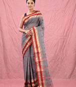 grey cotton blend taant saree with woven designs