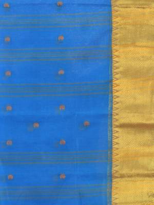 sapphire blue cotton blend taant saree with zari border 4