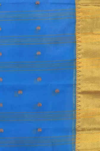 sapphire blue cotton blend taant saree with zari border
