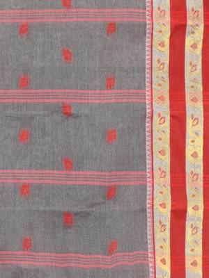 grey cotton blend taant saree with woven designs 4