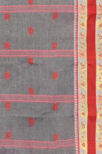grey cotton blend taant saree with woven designs