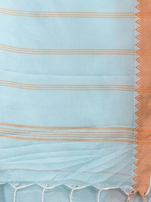 sea green cotton blend soft saree with temple bordar 4