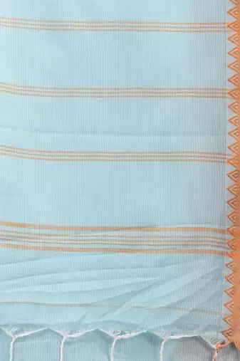 sea green cotton blend soft saree with temple bordar