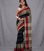 black cotton blend soft saree with woven design