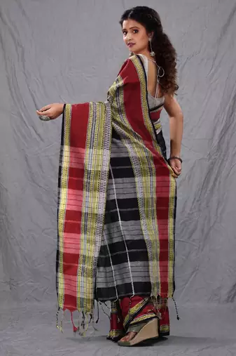 black cotton blend soft saree with woven design