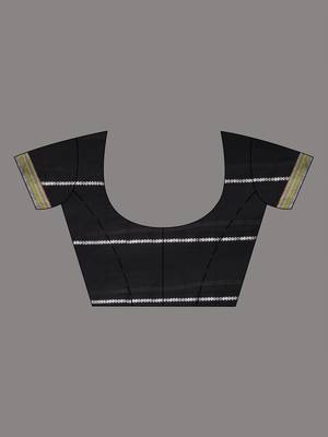 black cotton blend soft saree with woven design 5