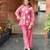 elegant pink embroidered kurti pant set with floral detailing   stylish women   ethnic wear
