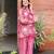 elegant pink embroidered kurti pant set with floral detailing   stylish women   ethnic wear