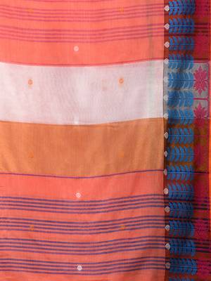 orange handspun cotton blend soft saree with woven design 4