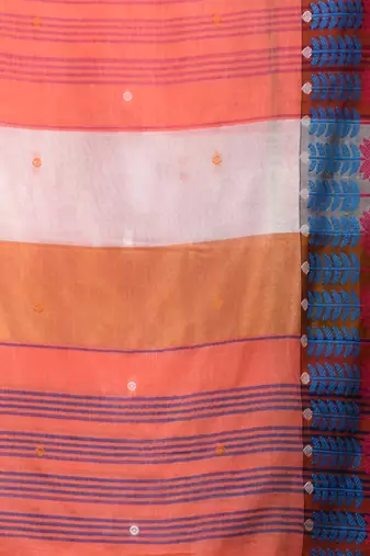 orange handspun cotton blend soft saree with woven design