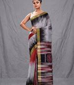 Multicolor blended cotton handwoven saree with ikkat design