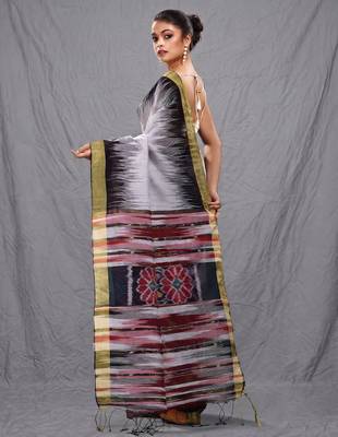 Multicolor blended cotton handwoven saree with ikkat design 3