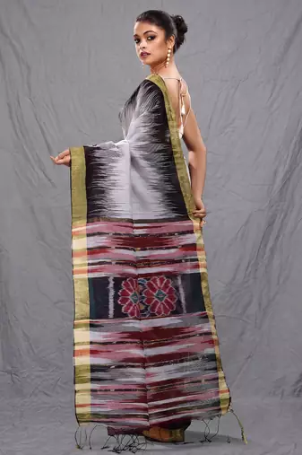 Multicolor blended cotton handwoven saree with ikkat design