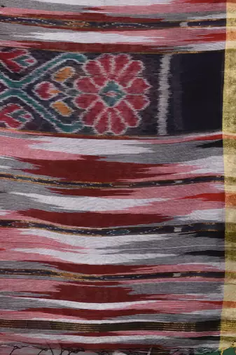 Multicolor blended cotton handwoven saree with ikkat design
