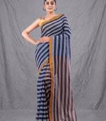 black and brown half & half cotton blend handwoven soft saree