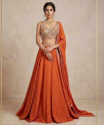 Orange Georgette Embellished Lehenga Set with Cutwork Blouse 1