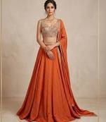 Orange Georgette Embellished Lehenga Set with Cutwork Blouse