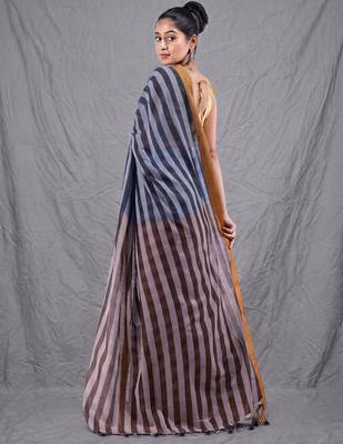 black and brown half & half cotton blend handwoven soft saree 3