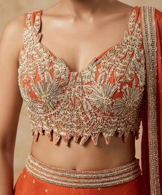 Orange Georgette Embellished Lehenga Set with Cutwork Blouse 2