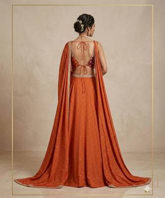 Orange Georgette Embellished Lehenga Set with Cutwork Blouse 3