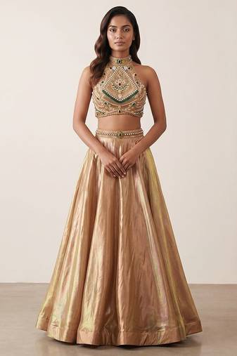 Royal Gold Tissue Geometric Embellished Lehenga Set