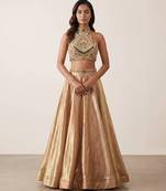Royal Gold Tissue Geometric Embellished Lehenga Set