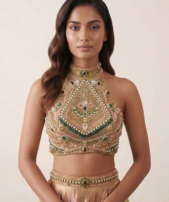 Royal Gold Tissue Geometric Embellished Lehenga Set 2