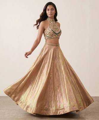 Royal Gold Tissue Geometric Embellished Lehenga Set 3