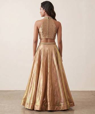 Royal Gold Tissue Geometric Embellished Lehenga Set 4