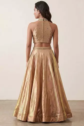 Royal Gold Tissue Geometric Embellished Lehenga Set