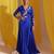 Royal Blue Goergette Satin Gold Metallic Floral Accented Drape Lehenga Set
